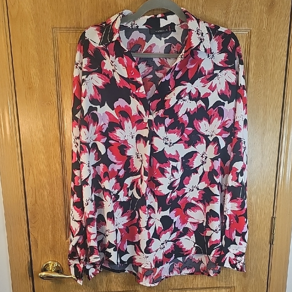 Rafaella Vibrant Floral Blouse in Black and Pink